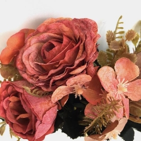 Coral Rose & Hydrangea Bush 26cm