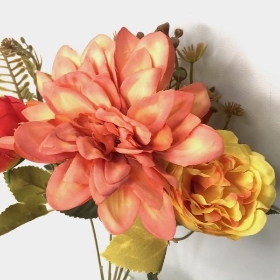 Red, Yellow & Coral Peony & Dahlia Bush 31cm