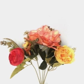 Red, Yellow & Coral Peony & Dahlia Bush 31cm