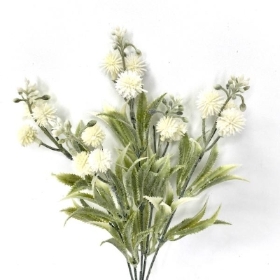 White Vintage Pom Pom Bush 32cm