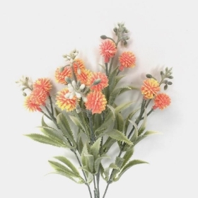Orange Vintage Pom Pom Bush 32cm