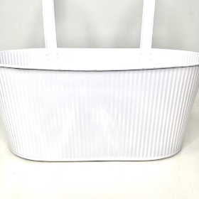 White Ribbed Oval Hanging Planter 30cm
