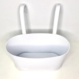 White Ribbed Oval Hanging Planter 30cm