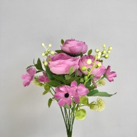 Purple Peony & Berry Bush 32cm