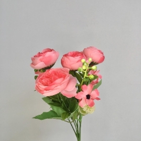 Pink Peony & Berry Bush 32cm