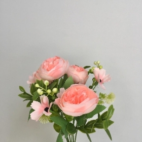  Pale Pink Peony & Berry Bush 32cm
