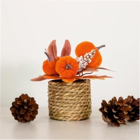 Pumpkins In Basket Arrangement Orange 18cm