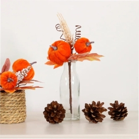 Orange Pumpkin & Wheat Pick 25cm