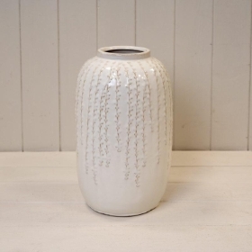 Large Cream Ribbed Vase 28cm