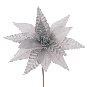 Large Silver Velvet Poinsettia 55cm