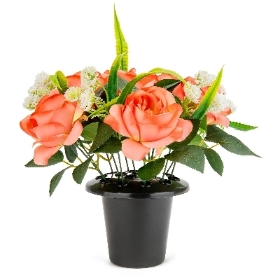 Coral Rose & Gyp Grave Pot 28cm