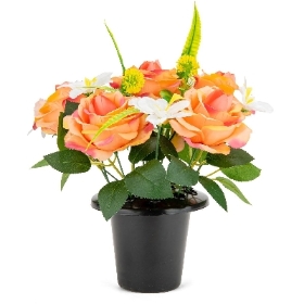 Coral Rose & Iris Grave Pot 28cm