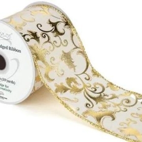 Cream & Gold Filagree Ribbon 63mm