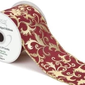 Burgundy & Gold Filagree Ribbon 63mm
