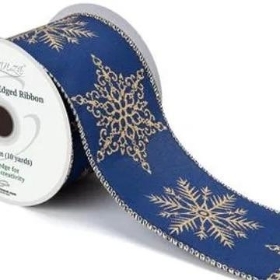 Navy & Gold Snowflake Ribbon 63mm