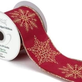 Burgundy & Gold Snowflake Ribbon 63mm