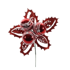 Metallic Leaf & Bauble Pick 15cm