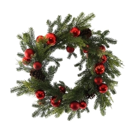 Red Bauble & Pine Wreath 60cm