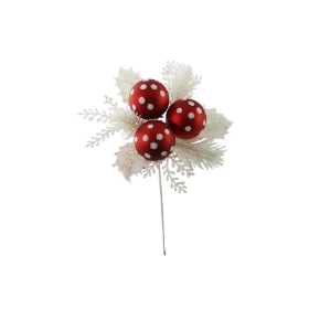 Red Bauble White Foliage Pick 24cm