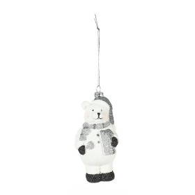 White & Silver Hanging Bear 13.5cm