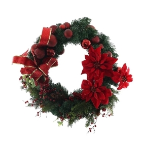Poinsettia & Pine Wreath 60cm