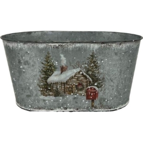 Xmas Cottage Oval Planter 19cm