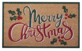 Merry Christmas Holly Doormat 45cm