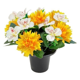 Yellow Dahlia Grave Pot 28cm