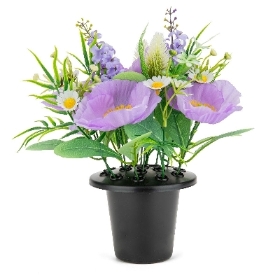 Lilac Poppy & Daisy Grave Pot 20cm