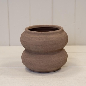 Stone Brown Ribbed Vase 12cm