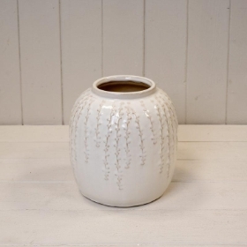 Small Cream Ribbed Vase 18cm
