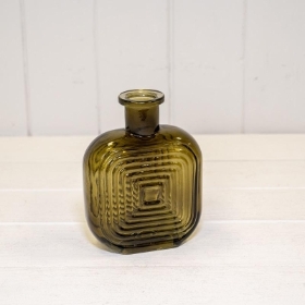 Olive Green Square Bottle Vase 14cm