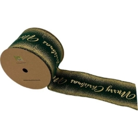 Merry Christmas Green Ribbon 63mm