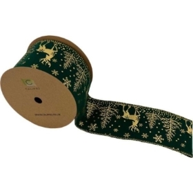 Gold Deer Green Ribbon 63mm