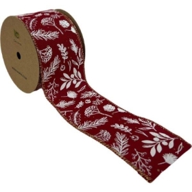 White Foliage Red Ribbon 63mm