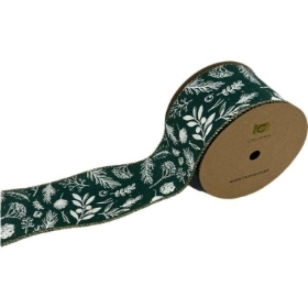 White Foliage Green Ribbon 63mm