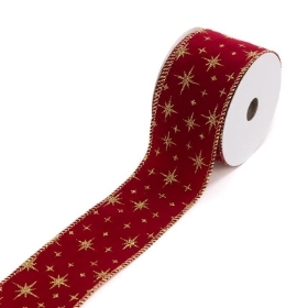 Burgundy Gold Star Ribbon 10yds