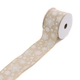 White Snowflake Linen Ribbon 63mm