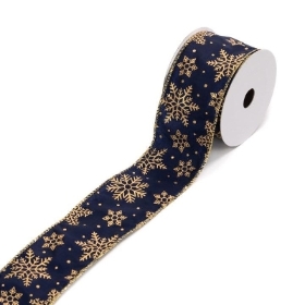 Gold Snowflake Blue Ribbon 10yds