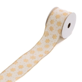 Gold Snowflake Linen Ribbon 10yds