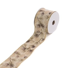 Brown Foliage Linen Ribbon 10yds