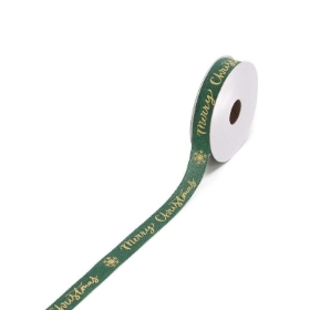 15mm Green Merry Christmas Ribbon