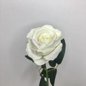 36 x Ivory Velvet Touch Open Rose 52cm
