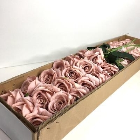 36 x Vintage Pink Velvet Touch Open Rose 52cm
