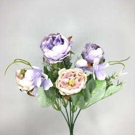 Lilac Peony And Hydrangea Bush 31cm