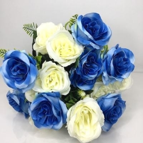 Blue And Ivory Rose Bush 38cm