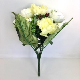 Ivory Peony And Berry Bush 42cm