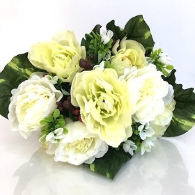 Ivory Peony And Berry Bush 42cm