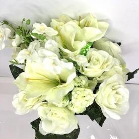 Ivory Rose And Amaryllis Bush 46cm