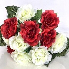 Ivory And Red Rose Bush 35cm